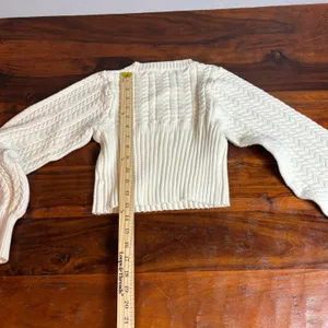 Altar State Cream Cable Knit Balloon Sleeve‎ Cropped Sweater Top Size Small thumbnail 7
