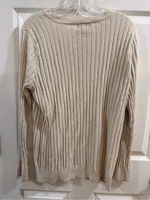 Laura Scott Woman 2X Cream Cable Knit V-Neck Sweater thumbnail 5