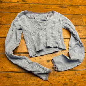 Out from under Blue Ribbed Lace Trim Cropped Long Sleeve Top Women's‎ XS thumbnail 1
