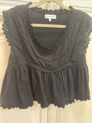 Black Crochet-Trim Peplum Tunic Top thumbnail 4