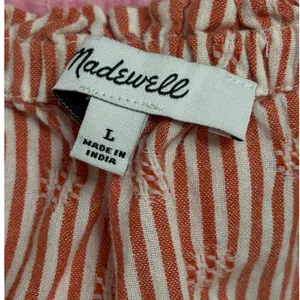 Madewell Striped Button Front Balloon‎ Sleeve Crop Top Orange White L thumbnail 4