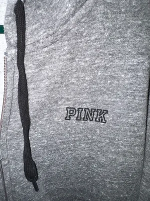 PINK Victoria's Secret Gray Zip Hoodie with Black Drawstrings Y2K thumbnail 5