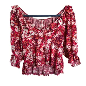 Free‎ People Womens Blouse Size S Sweet Memories 3/4 Sleeve Orange & Pink Floral thumbnail 5