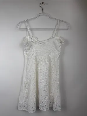 Lulu’s Friendly Flirtation White Sleeveless A-line Eyelet Mini Dress White Sz M thumbnail 6