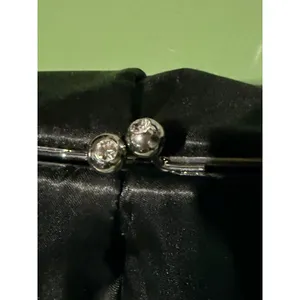 Nine West Black Satin Pleated Evening Clutch Rhinestone Kiss Lock Chain Strap thumbnail 4