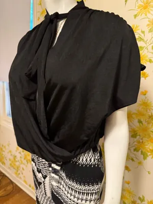 NWOT Zara surplice black neck tie top size M thumbnail 2
