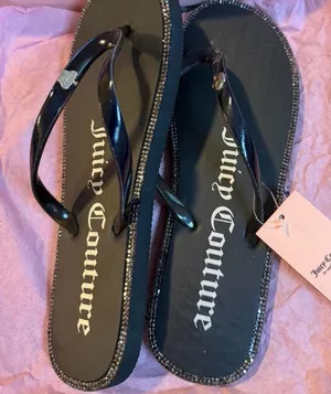 Juicy Couture JC Sparks Flip Flops Black Iridescent Rhinestone Size 7 New w/ Box thumbnail 1