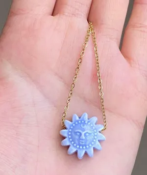 Handmade gold tone stainless steel & ceramic sun boho retro vintage style necklace☀️ thumbnail 6