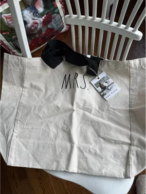 Rae Dunn Canvas Tote Bag with MRS. Print and Black Handles thumbnail 2