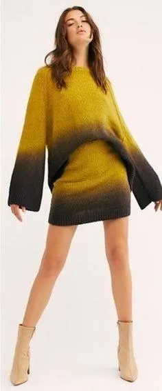 Free People Fade away skirt Wool Alpaca blend Ombre grannie elastic waist lined thumbnail 2