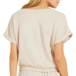Eberjey Softest Sweats The Short Sleeve Sweatshirt Oatmeal Heather Size M thumbnail 3