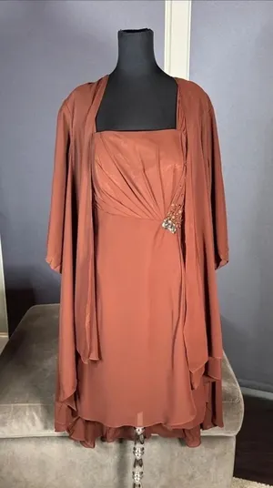 Women’s Brown Chiffon Formal Mother of the Bride Dress Draped Jacket Size 14 NWT thumbnail 1
