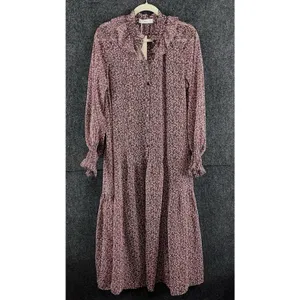 NWT Mango Amelie Floral Maxi Dress Size 4 Red Black Chiffon Ruffle Long Sleeve thumbnail 2