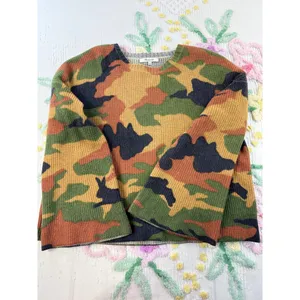 Madewell Merino Wool Camo Bell Sleeve Sweater Womens Small Green‎ Orange G2348 thumbnail 2