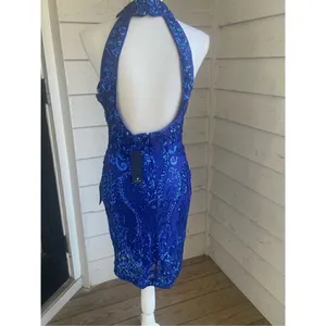 NWT Lulus Glittering Glamour Royal Blue Mock Neck Mini Dress L Bling Sexy Party thumbnail 14