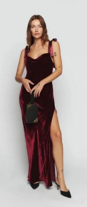 Reformation Nya Velvet Maxi Sleeveless Dress Chianti Dark Burgundy Size L thumbnail 1