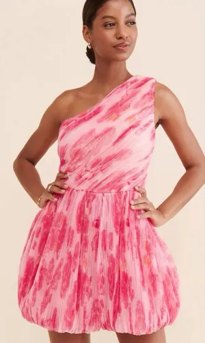 Hutch Anthropologie One Shoulder Bubble Hem Dress 4 Pink Tulle Party Barbiecore thumbnail 1