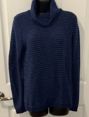 Lands' End Women's Deep Blue Cowl Neck Sweater thumbnail 1