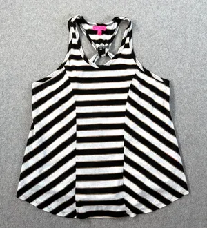 Betsey Johnson Striped Racerback Tank Top Women's Small Black/White Gold Metalli thumbnail 1