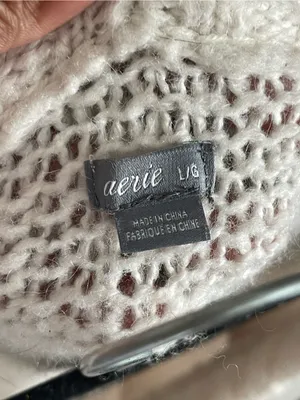 AERIE | Cream Cozy Oversized Crew Knit Sweater Sz L thumbnail 7