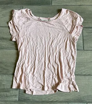 Loft pink ruffle sleeve tshirt thumbnail 1