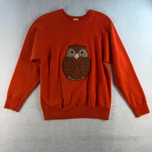 Vintage MCM M Medium Sweatshirt Owl Applique Raglan Pullover Orange Boho Kitschy thumbnail 3