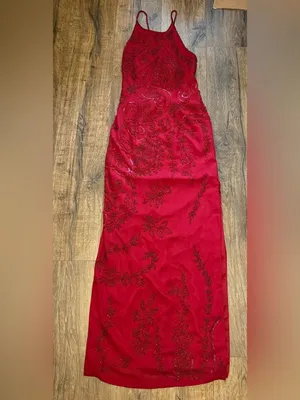Vintage Blushe Impressions Red Beaded Maxi Gown Open Back Crossover Dress Size 6 thumbnail 11