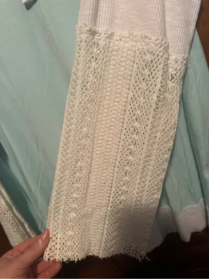 POL Mixed Media Patchwork Lace Henley Top - Mint Green Size M thumbnail 3