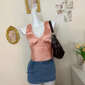 Wild Fable Satin Camisole Top Size xs Pink V-Neck Lace Trim Tie Back thumbnail 2