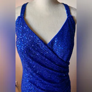 LA FEMME Curve Blue Sequin Formal Thigh‎ Slit Open Back Dress Sz 16 Homecoming thumbnail 9