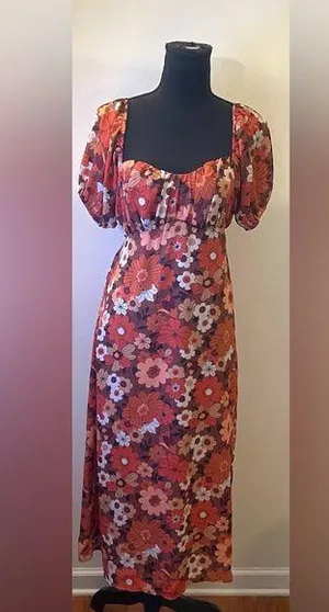 Max+Ash- Brown and Orange Puff Sleeve Maxi Sundress Size M thumbnail 1