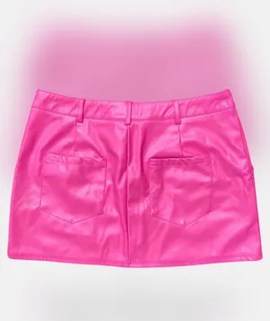 💕 NWOT Better Be Size Medium Hot Pink CZ Cubic Zirconia Crystal Embellished Vegan Leather Mini Skirt 💕 thumbnail 2
