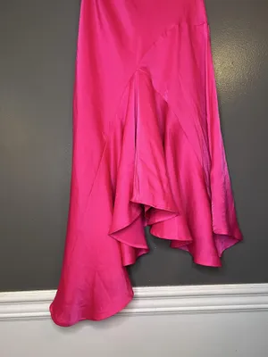 Anthropologie Skirt Womens XXS Pink Satin Asymmetric Ruffle Layered Long Party thumbnail 3