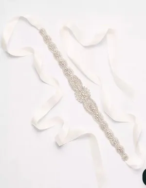 David's Bridal Graduated Scallops Beaded Satin Sash ivory thumbnail 1