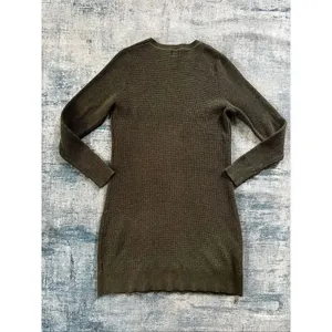 A New Day Olive Green Waffle Knit Long Sleeve Crew Neck Sweater Dress L thumbnail 3