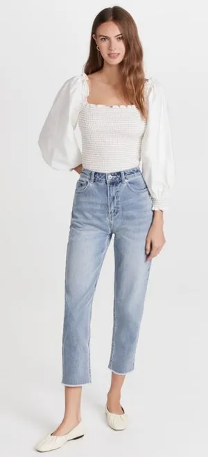 Something Navy Womens Jeans Blue Denim Straight Hi Rise Medium Wash Stretch 8 thumbnail 1