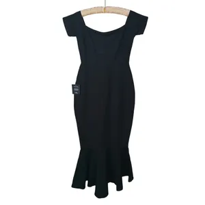 NWT Lulus Off Shoulder Trumpet Midi Dress Mermaid Womens S Black Cocktail Event thumbnail 3