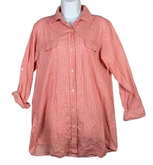 Lauren Ralph Lauren‎ Medium Shirt Button Up Pink Striped Long Sleeve Long Logo thumbnail 1