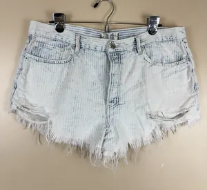 We the Free People Size 34 Jean Shorts Distressed Button-Fly Frayed Hems Hi-Rise thumbnail 1