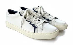 Tory Burch Sport‎ Ruffle Howell Court Sneakers 9 White Navy Leather Athletic thumbnail 1