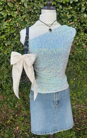 ✨2000’s off the shoulder sequins top Blue thumbnail 1
