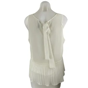 Zara Women's White Sleeveless Tie Plisse V Neck Peplum Tank Blouse Top Size M thumbnail 3