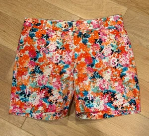 J. Crew Floral watercolor Mid-Rise Shorts in Orange, Pink & Teal 4 thumbnail 1