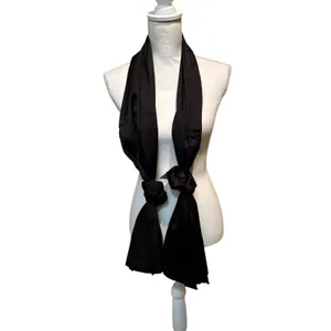 Liz Claiborne Black Satin Pleated Hem Scarf Wrap Shawl NWT Long Elegant Handmade thumbnail 4