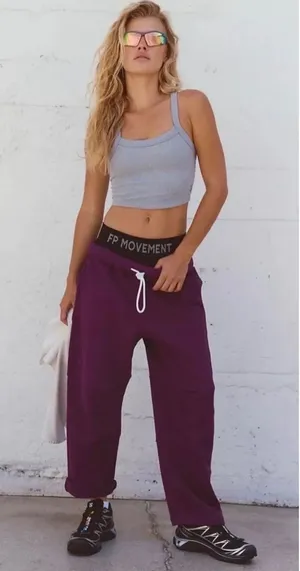 NWT Free People Movement Final‎ Call Pants/Deep Mulberry Medium thumbnail 1