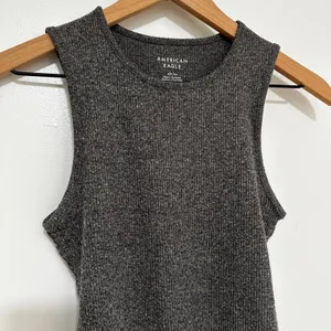 American Eagle | Women's Charcoal Grey Ribbed Crew Neck Sleeveless Bodysuit, S thumbnail 3