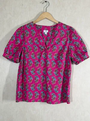 J. Crew Factory Women’s Printed Shortsleeve Poplin Top in Pink Floral S thumbnail 2