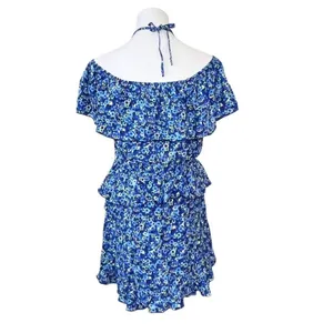 Zara Tiered Blue Floral Off the Shoulder Jumpsuit Romper MEDIUM Preppy‎ Ruffles thumbnail 6