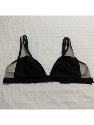 Victoria's Secret Unlined Bralette Sz M Medium Black With Nude Mesh thumbnail 11
