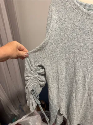 Light blue Long-Sleeve Ruched-Sleeve Women's Sweater thumbnail 3